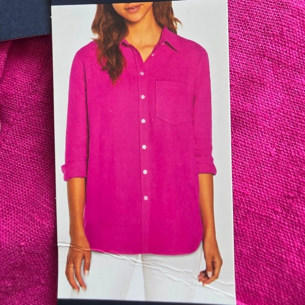 Gap Linen Button Down‎ Top XXL Womens New Very Berry Pink BeachQLT7143S - Picture 2 of 7